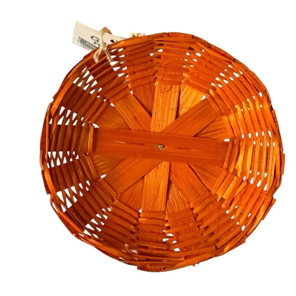 NOS Wicker Halloween Thanksgiving Orange Mini Pumpkin Woven Basket & Lid 3.5”